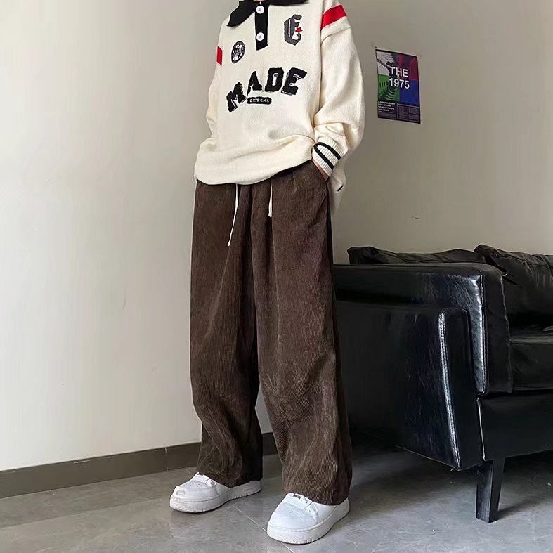 Pantalones de lana de otoño e invierno de marca de moda recta para hombre