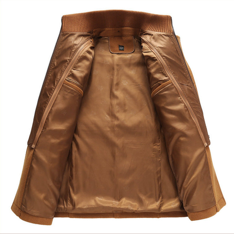 Chaqueta de lana con cuello doble y cremallera vertical estándar para hombre