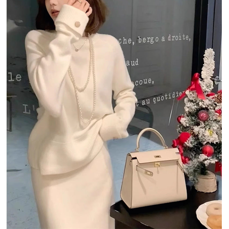 Vestido de punto interior rosa para mujer, otoño e invierno, para llevar un traje completo