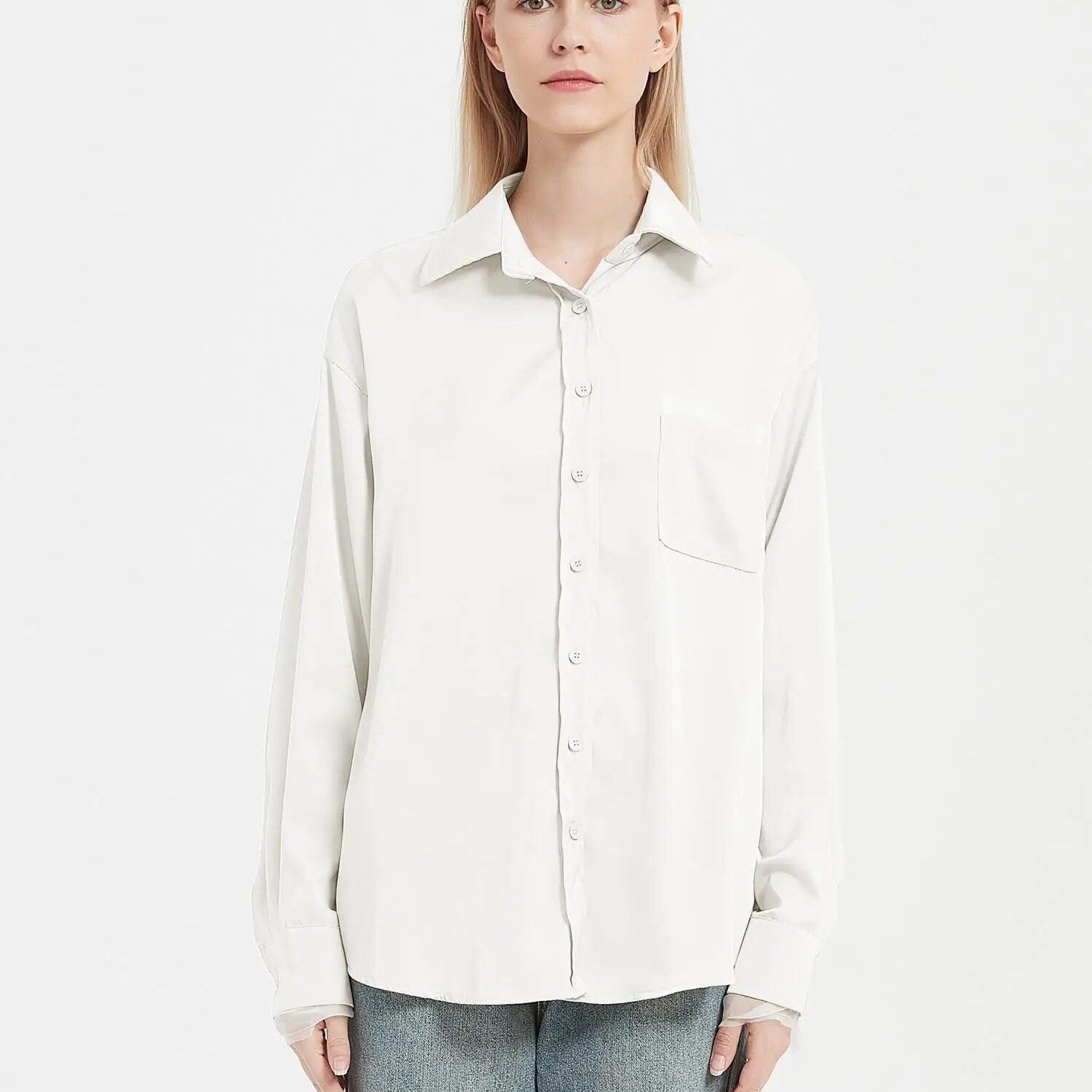 Elegant Satin Silk Long Sleeve Blouse