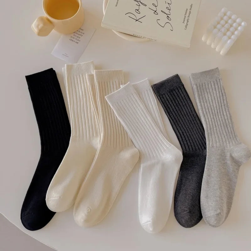 Calcetines altos de estilo japonés para mujer de punto de algodón