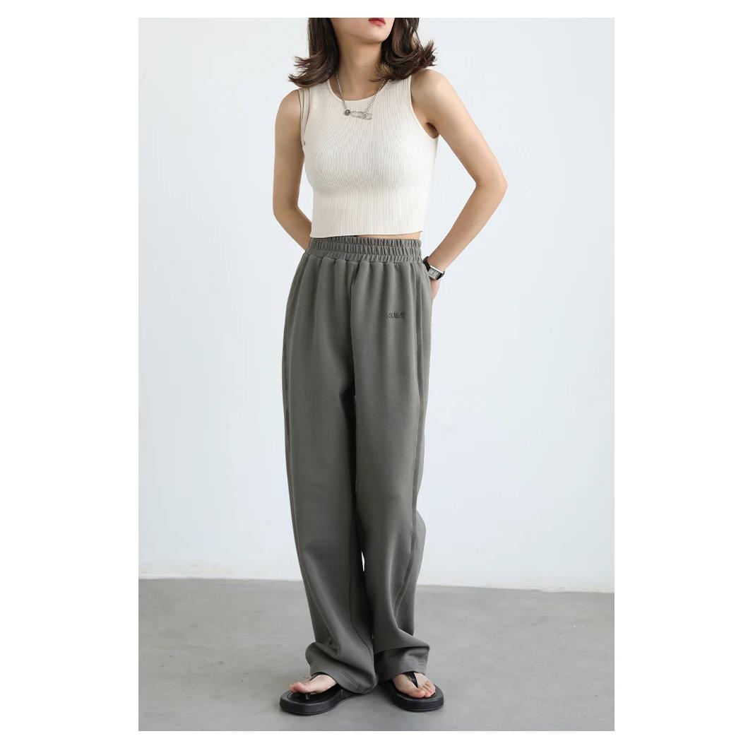 Pantalones deportivos casuales rectos de algodón con cintura elástica para mujer
