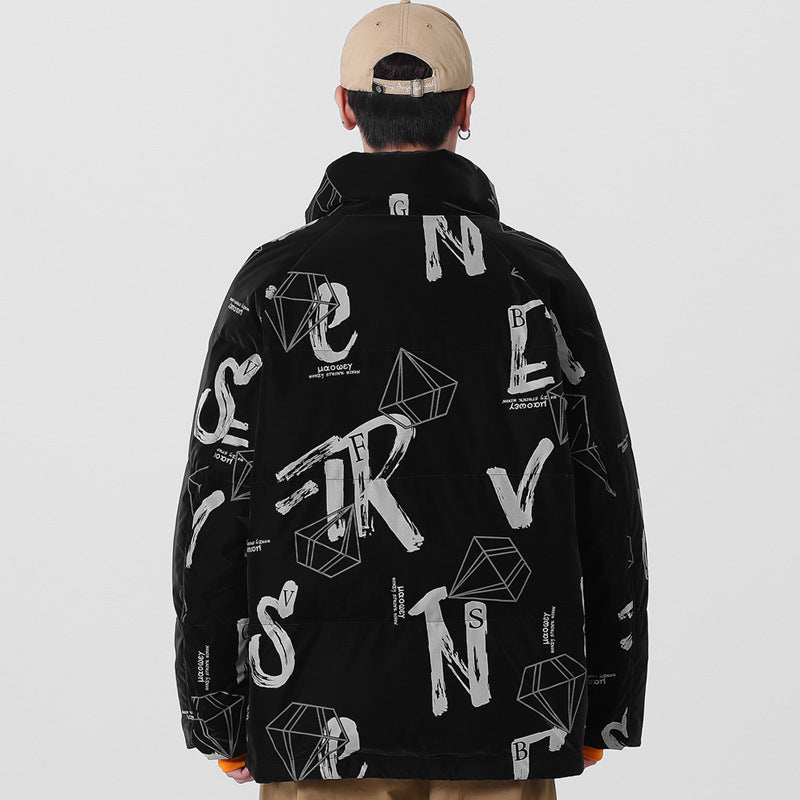 Herren Daunenjacke aus weißer Ente im koreanischen Stil mit durchgehendem Aufdruck und warmer 90-Grad-Daunenjacke