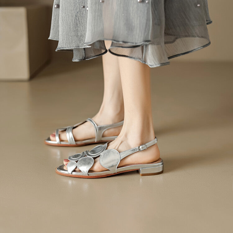 Chic Sheepskin Round Toe Sandals with Chunky Heel and Hollow Out Design