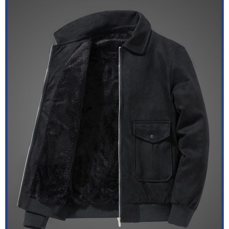 Chaqueta cálida informal con solapa acolchada y forro polar para otoño e invierno para hombre