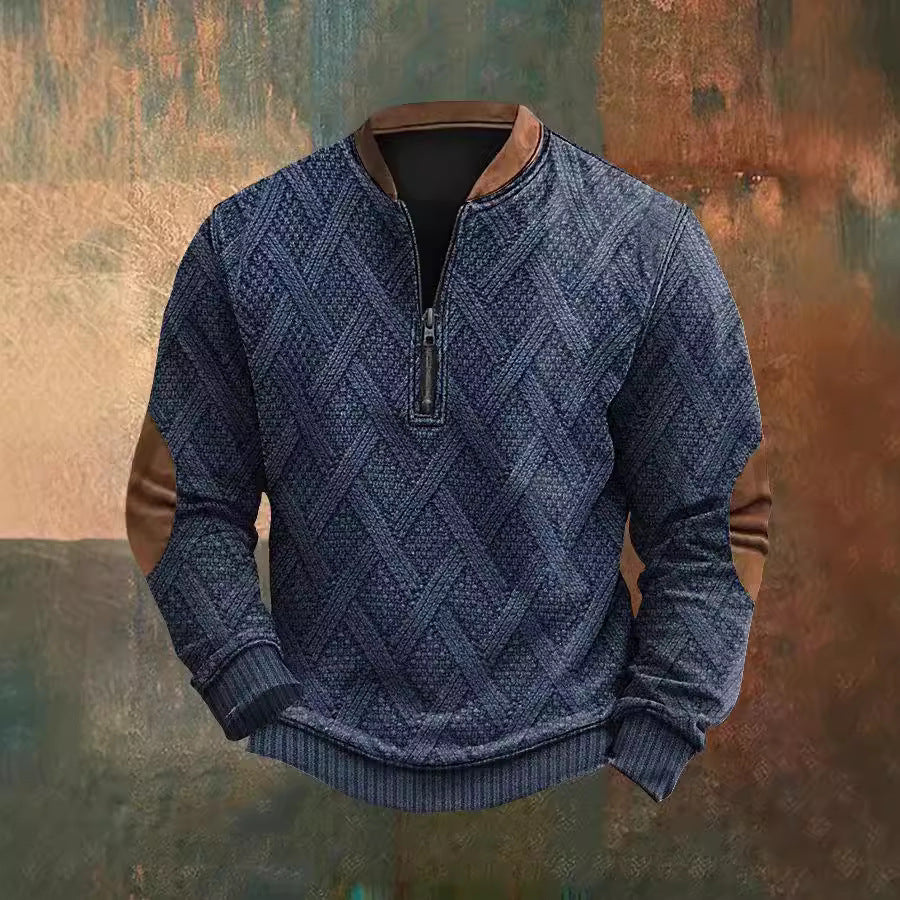 Herrenpullover mit halbem Reißverschluss, europäischer und amerikanischer Herbst- und Winterdruckpullover