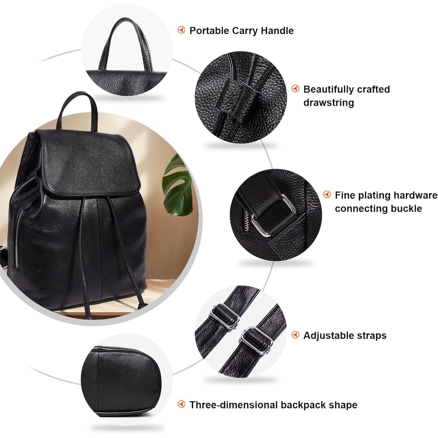 Mochila de moda de cuero genuino para mujer