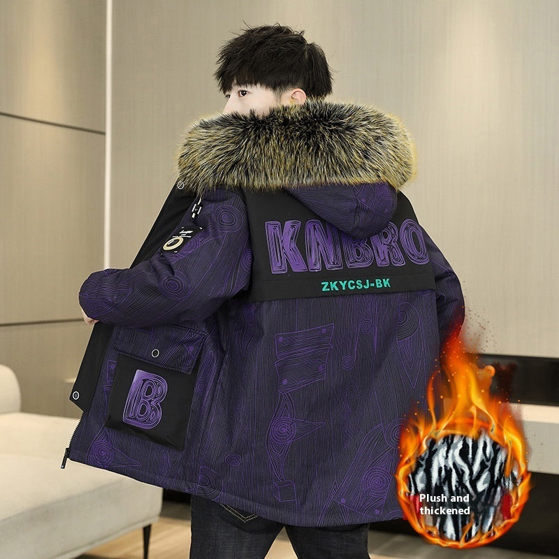 Farblich passender Wintermantel mit Kapuze und Fleecefutter für Herren