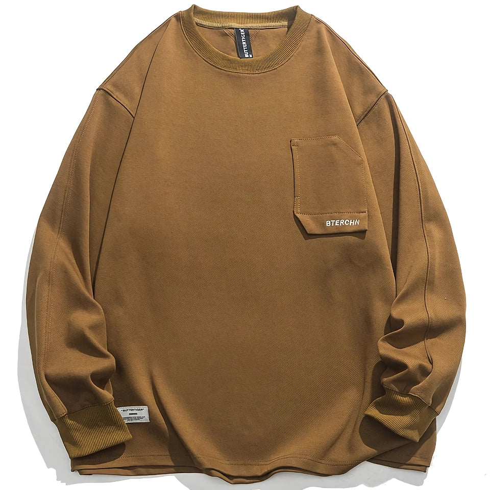 Sudadera de cuello redondo vintage de alta calidad para hombre: jersey informal de manga larga