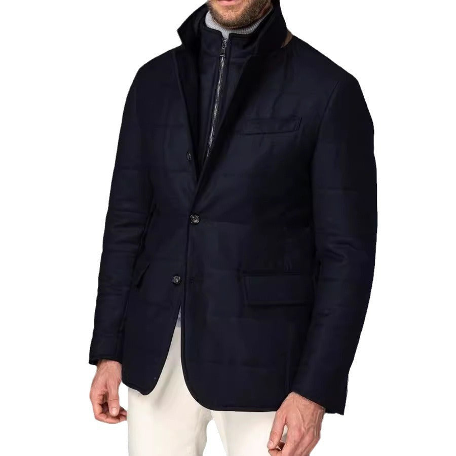 Chaqueta de traje versátil con botones y cuello alto para hombre estilo retro británico