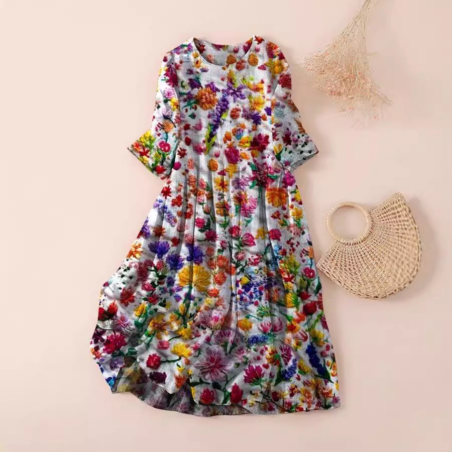Vestido de otoño con mangas y cuello redondo en tallas grandes