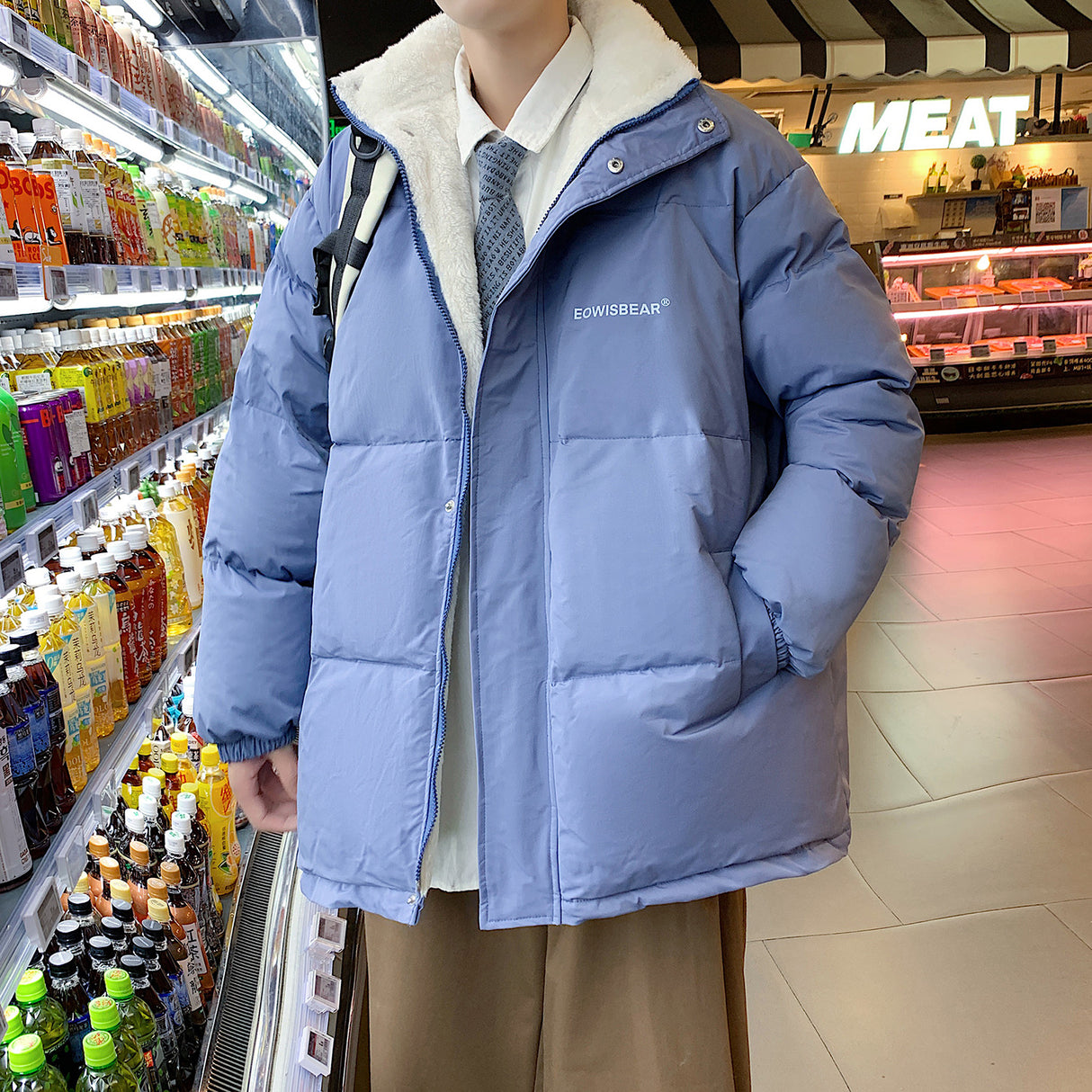 Lamm Samt Jacke Männlichen Hong Kong Stil Trend Lose Brot Warme Baumwolle Mantel