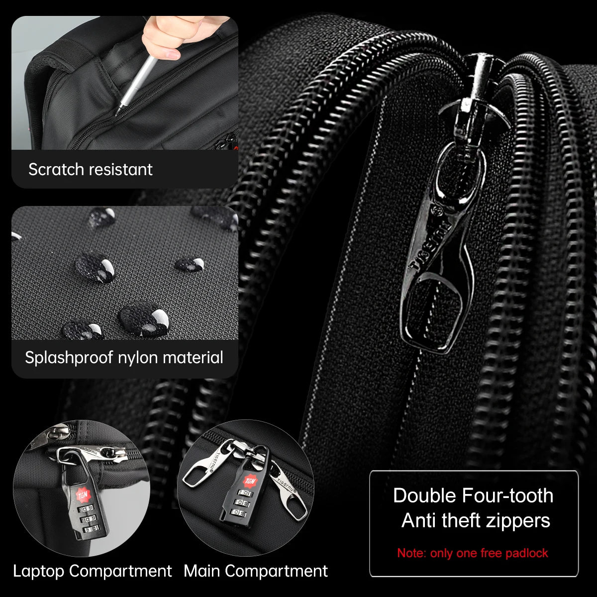Wasserdichter Reiserucksack aus Nylon mit USB-Anschluss für 15,6-Zoll-Laptop