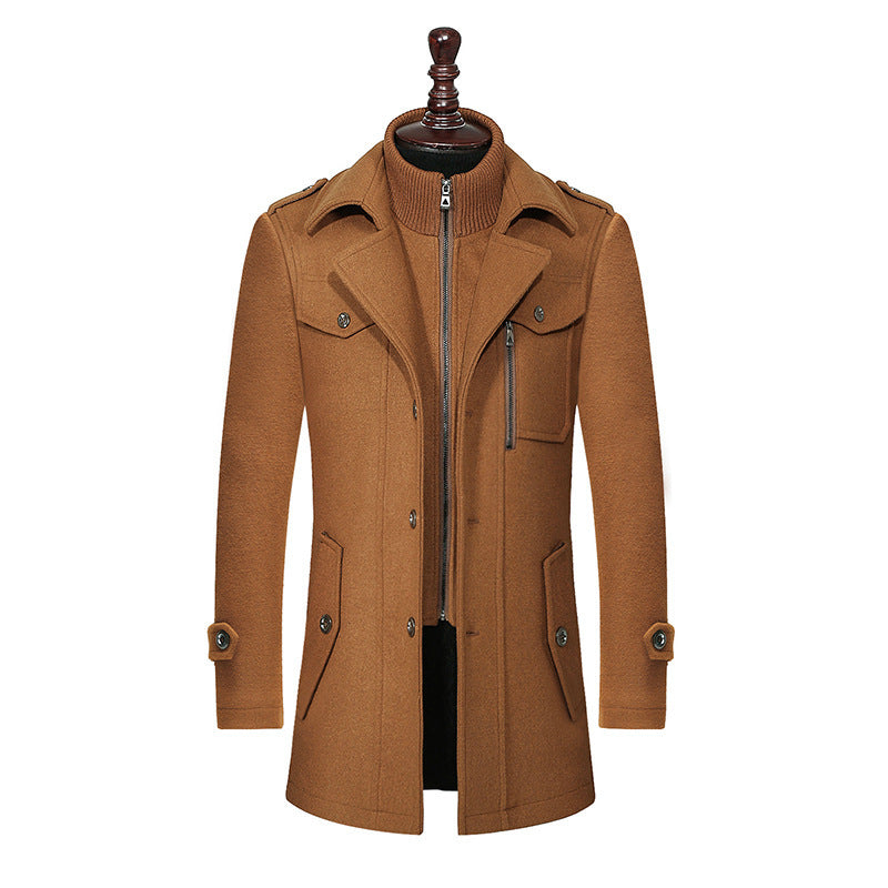 Chaqueta de lana con cuello doble y cremallera vertical estándar para hombre