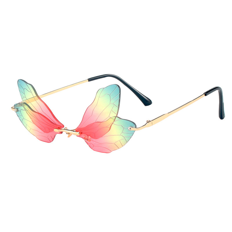 Gafas de sol sin montura con forma de ala de libélula y protección UV400