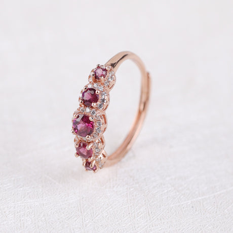 S925 Sterling Silver Inlaid Natural Purple Toothed Garnet Ring - Dazpy