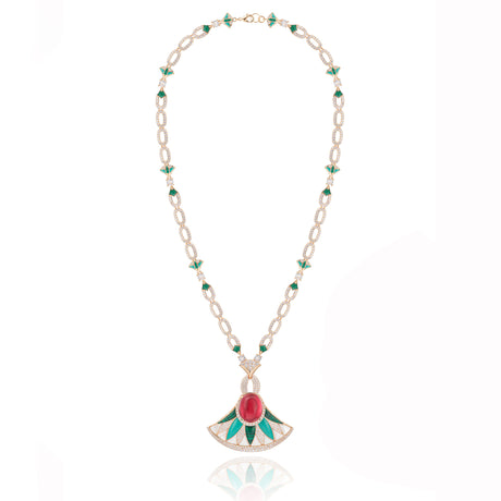 Women's Fan-shaped Necklace Earring Set - Dazpy
