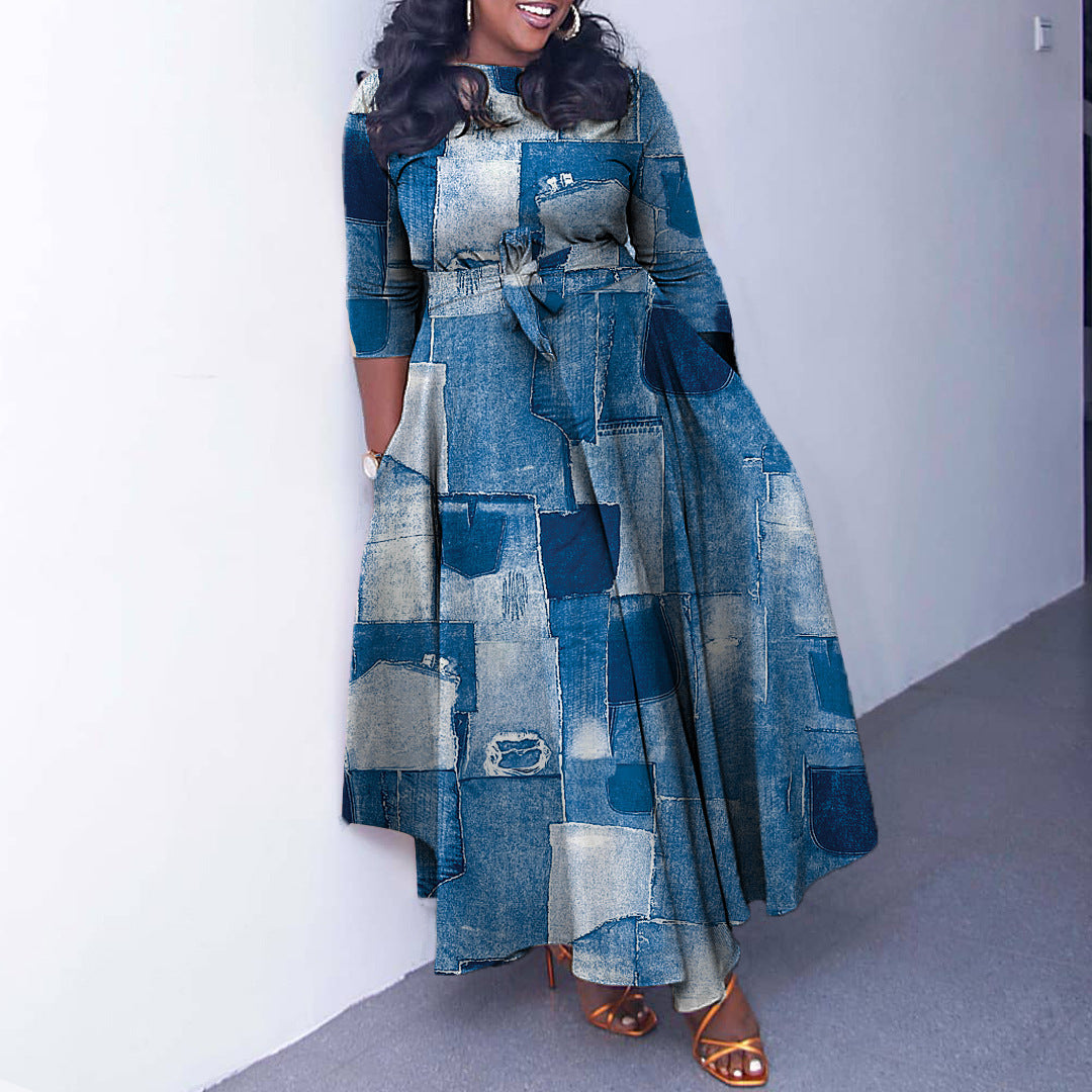 Damenmode mit Schnürung und Aufdruck in Übergröße, europäisches und amerikanisches Kleid