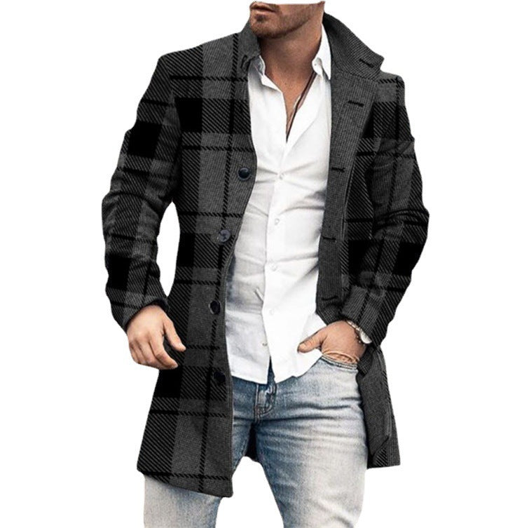 Abrigo informal de lana con cuello alto y bolsillos de longitud media para hombre para otoño e invierno