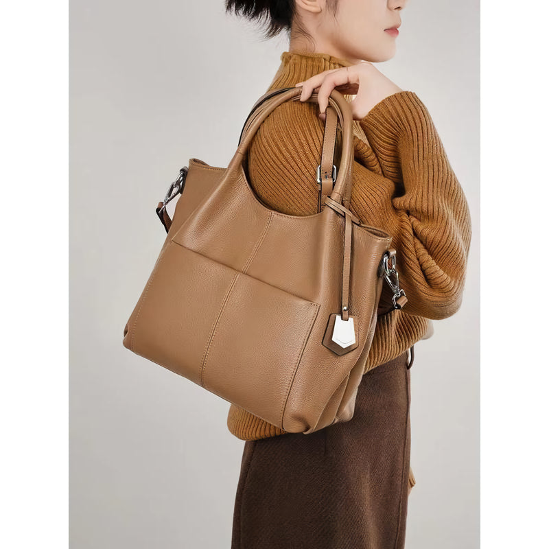 Bolso de mano de piel auténtica de gran capacidad para mujer