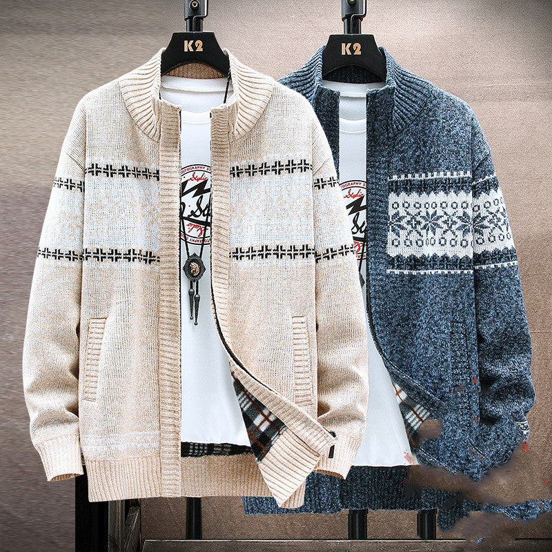 Chaqueta tipo cárdigan con cuello alto y estampado para hombre, para usar en el exterior y mantenerse abrigado y suelto