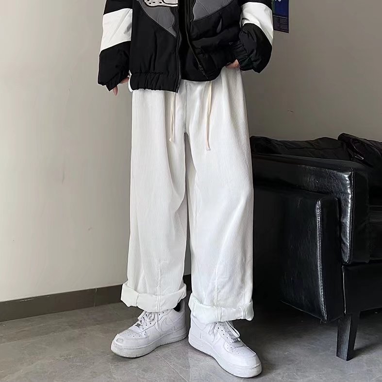 Pantalones de lana de otoño e invierno de marca de moda recta para hombre