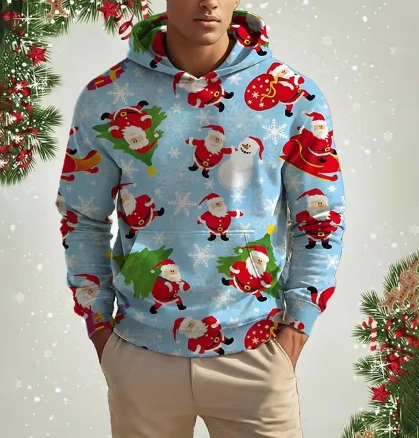 Weihnachts-Kapuzenpullover für Herren mit 3D-Digitaldruck