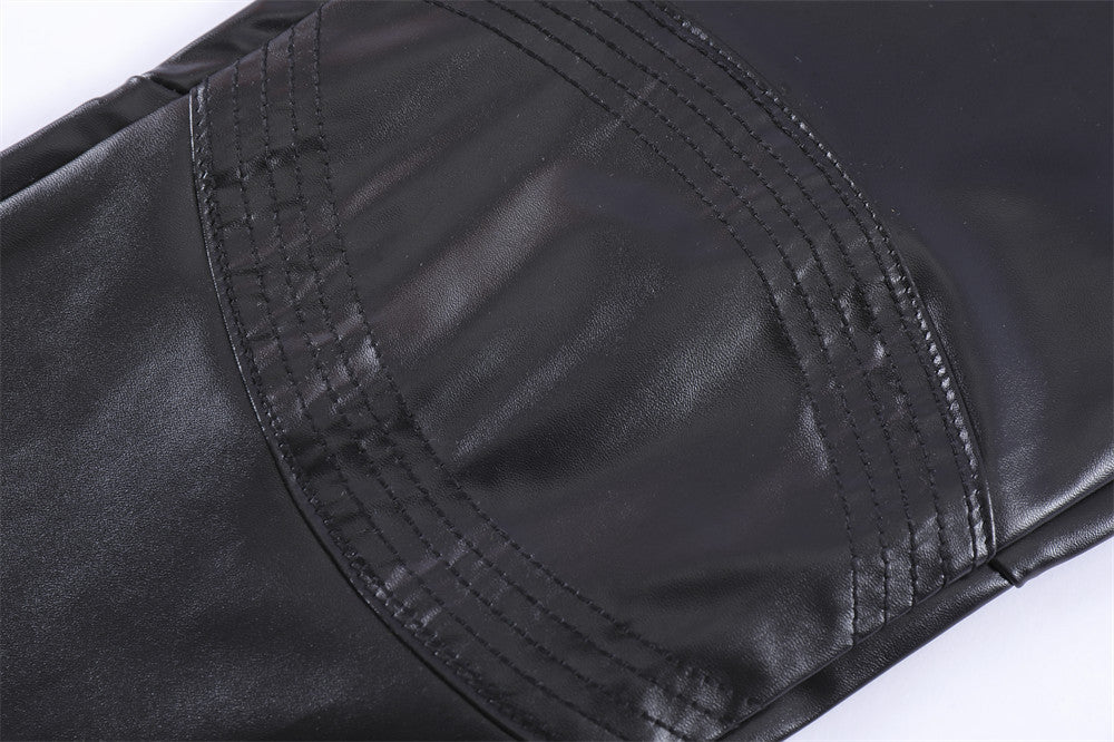 Einfarbig Glänzend PU Leder Hosen Männer Punk Rock Lose