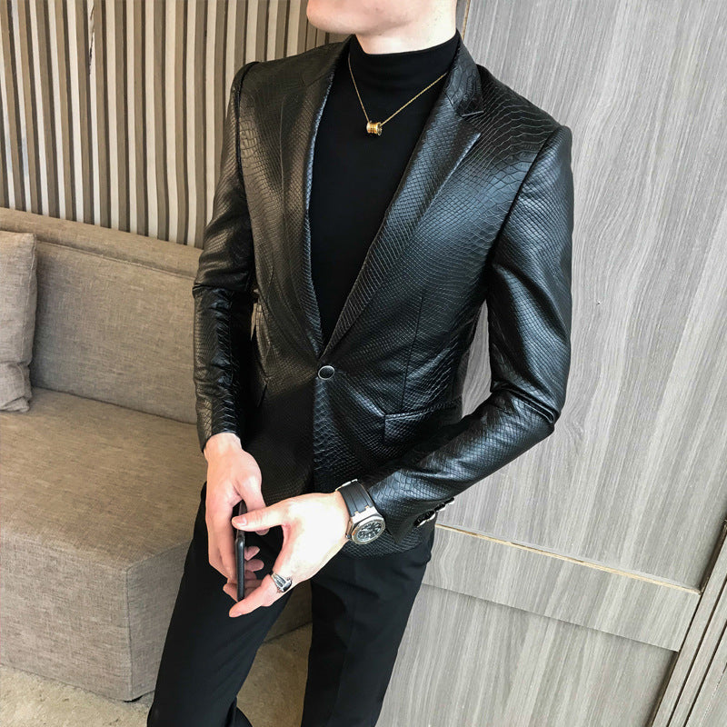 Chaqueta de cuero sencilla de marca de moda de tendencia delgada para hombre