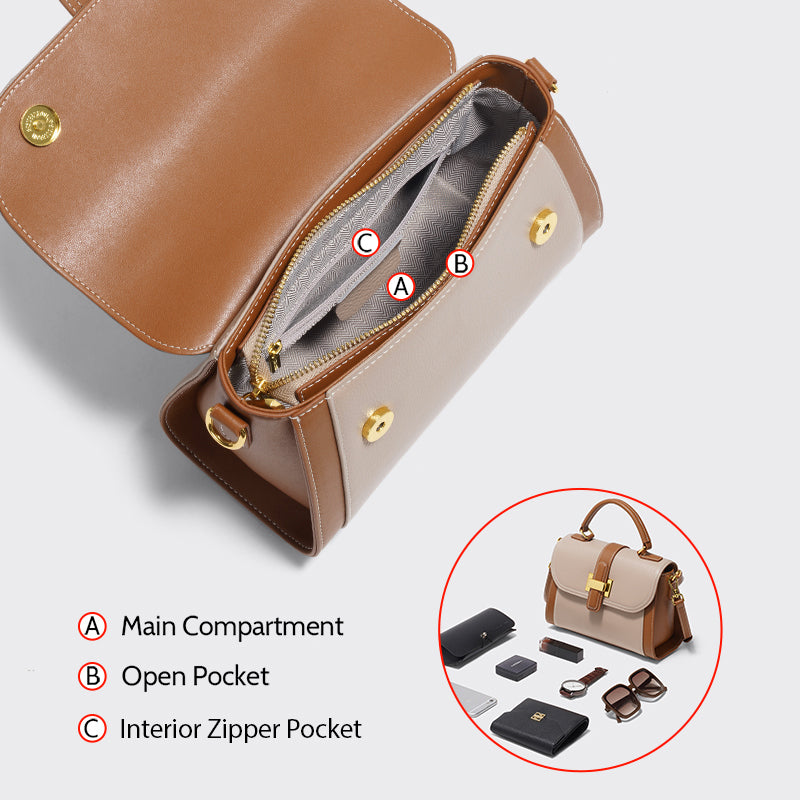 Bolso bandolera con solapa de piel auténtica para mujer