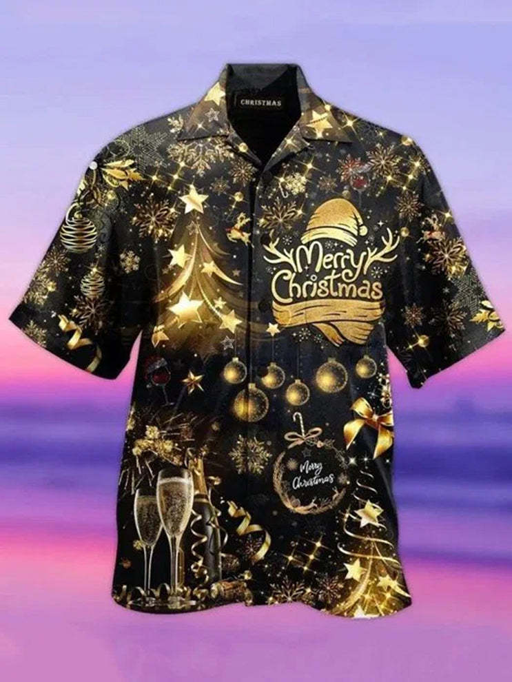 Camisa de hombre con estampado digital 3D elástico de cuatro lados y manga corta