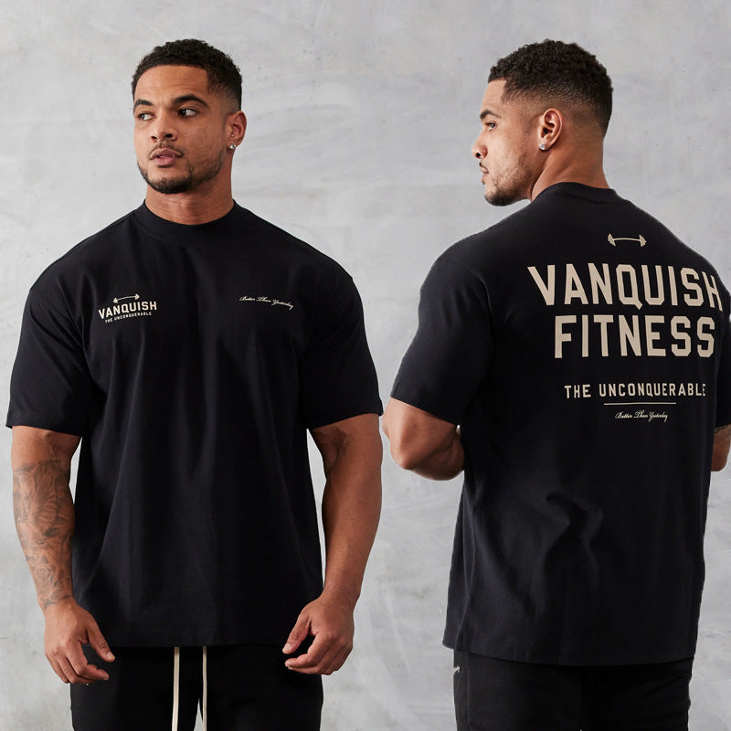 Camiseta deportiva de algodón puro con cuello redondo y manga corta para hombre
