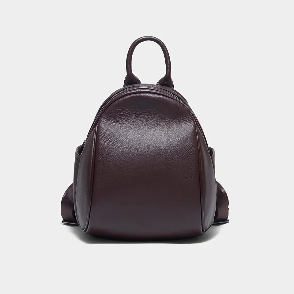 Elegante mochila de cuero color café oscuro para mujer: bolso de hombro doble de piel de vaca de primera calidad