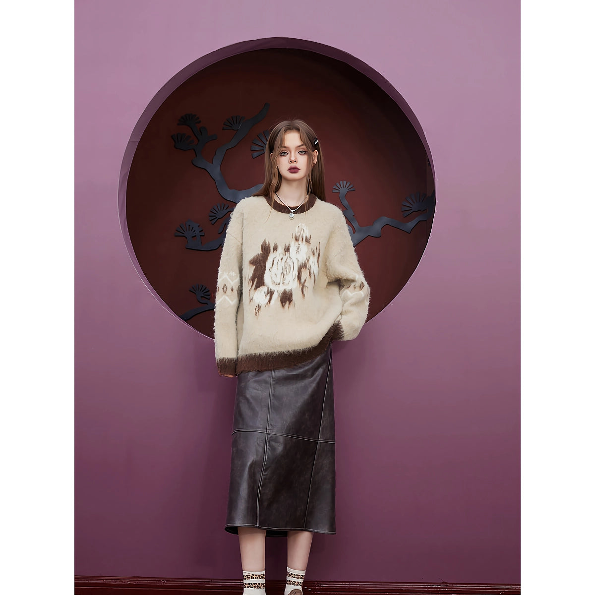 Kuscheliger Mohairpullover mit Blumenmuster für Damen