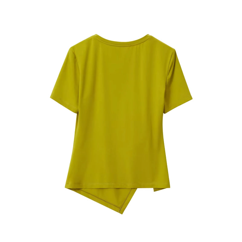 Minimalistisches asymmetrisches Kurzarm-T-Shirt mit Rundhalsausschnitt