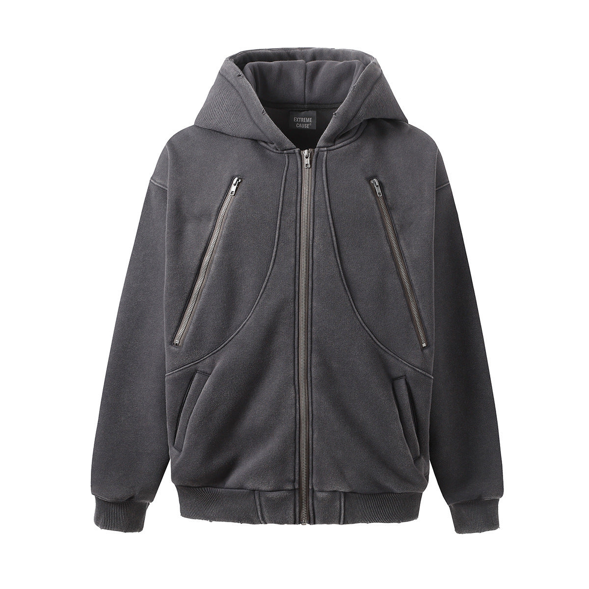 Nueva sudadera con capucha y cremallera lavada con forro polar
