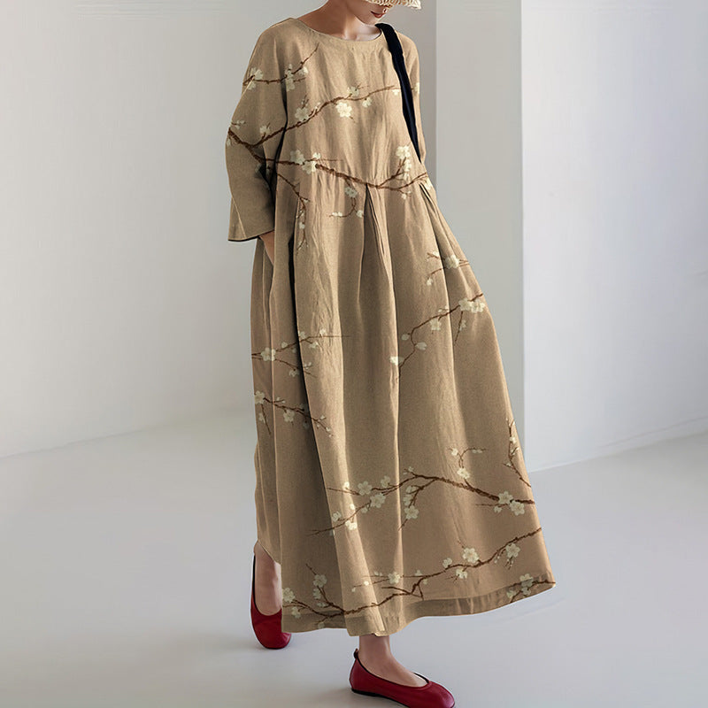 Vestido de otoño con mangas y cuello redondo en tallas grandes
