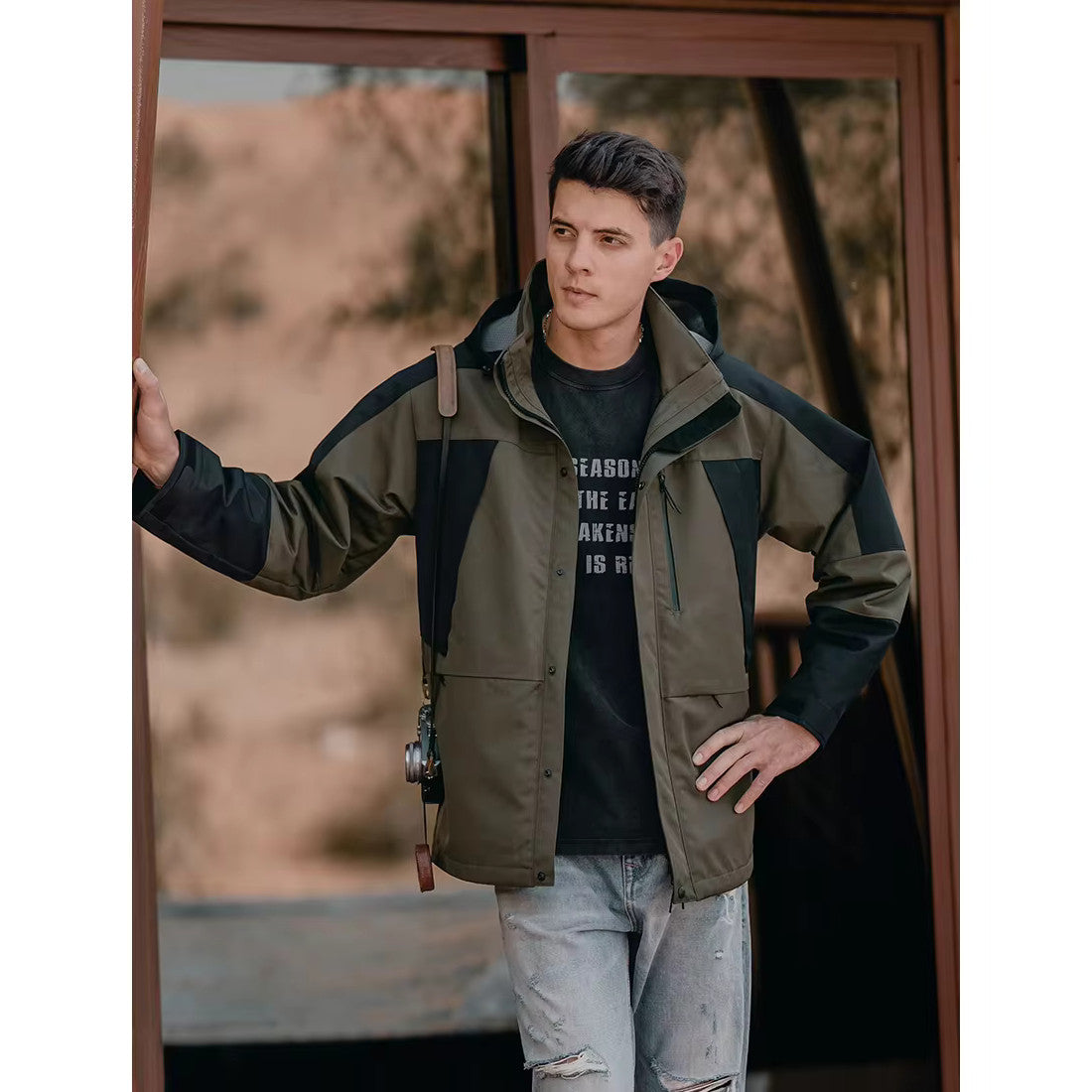 Chaqueta impermeable de gran tamaño y repelente al agua para hombre de otoño