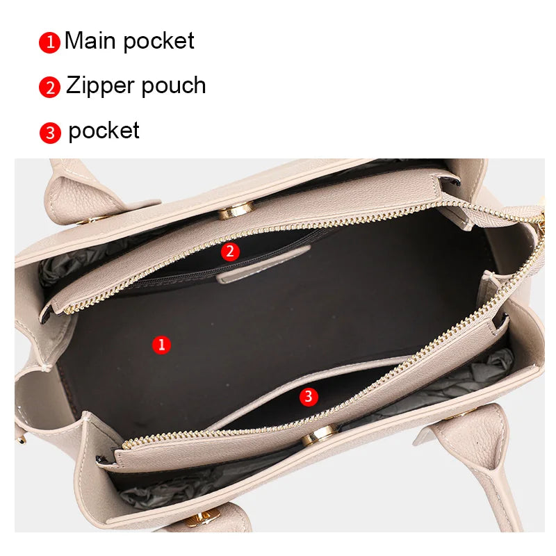 Bolso de mano de cuero genuino con asa superior y gran capacidad