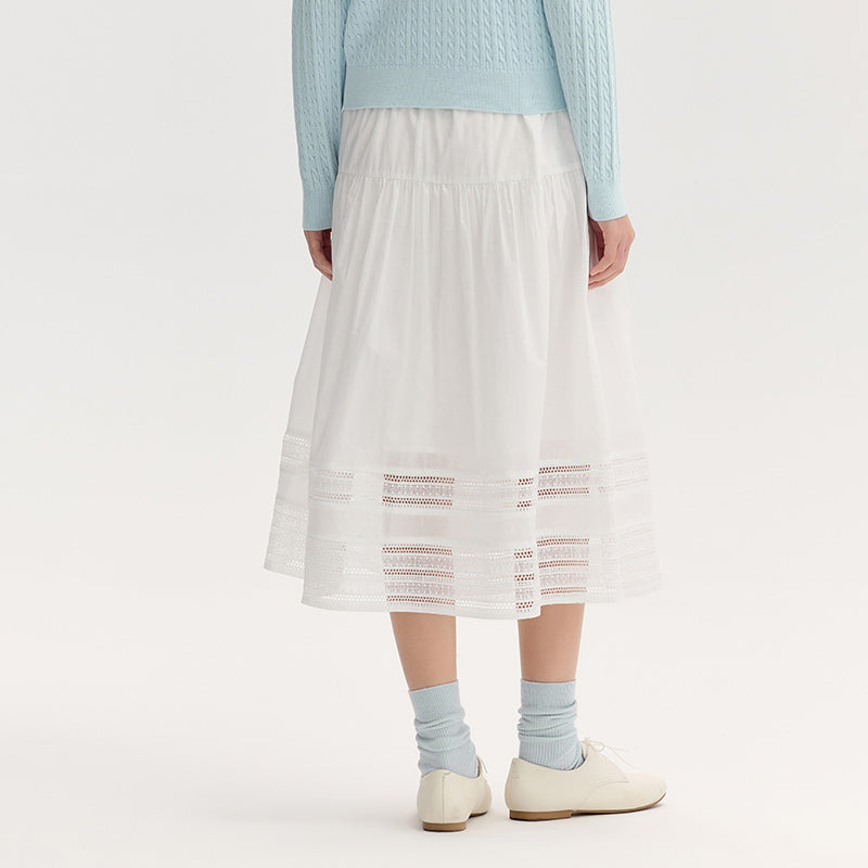 Falda midi elegante con dobladillo de encaje