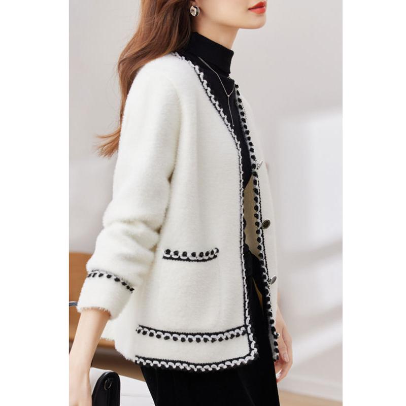 Cárdigan de punto elegante con cuello en V para mujer - Prendas de punto de manga larga para otoño e invierno