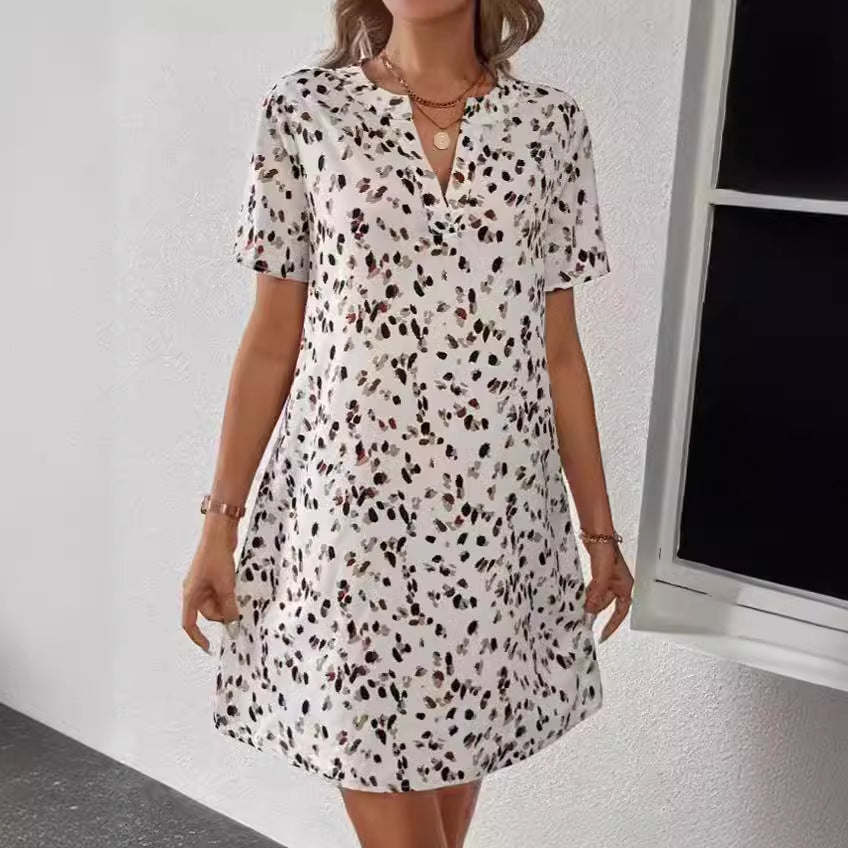 Bedrucktes kurzärmliges mittellanges Hemdblusenkleid für Damen