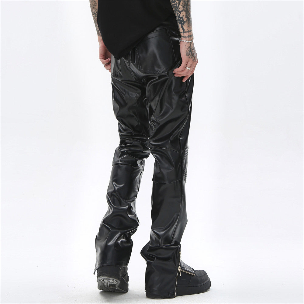 Einfarbig Glänzend PU Leder Hosen Männer Punk Rock Lose
