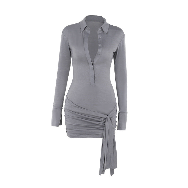 Modisches, halbdurchsichtiges Kleid mit Revers und langen Ärmeln für Damen