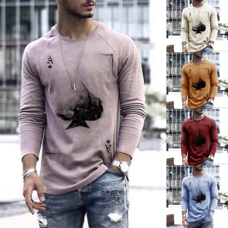 Fashion Poker Printed Top Herren Rundhals Langarm