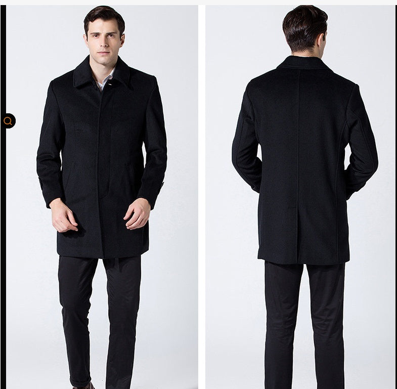 Neu Männer Langen Mantel Revers Woolen Mantel Business Wolle