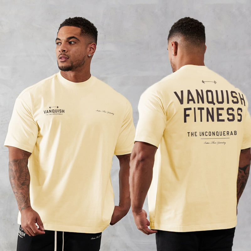 Camiseta deportiva de algodón puro con cuello redondo y manga corta para hombre