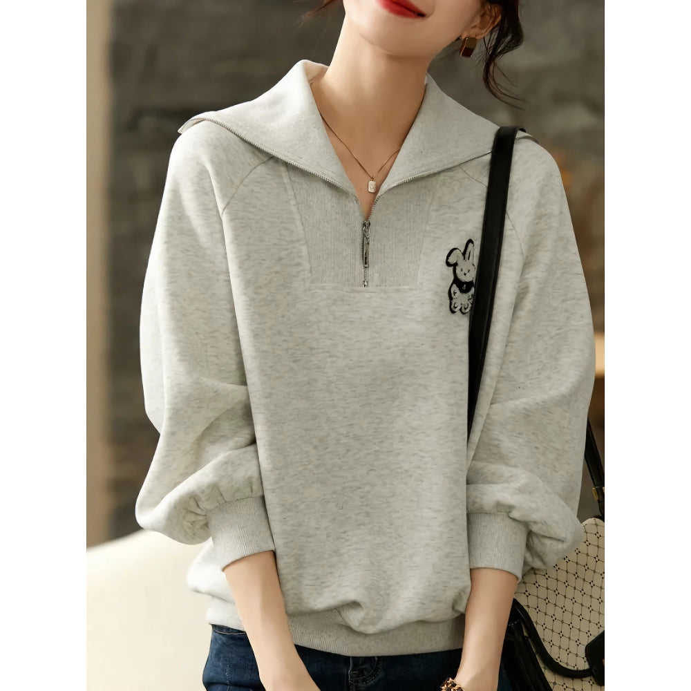 Lockeres Sweatshirt mit halbem Reißverschluss