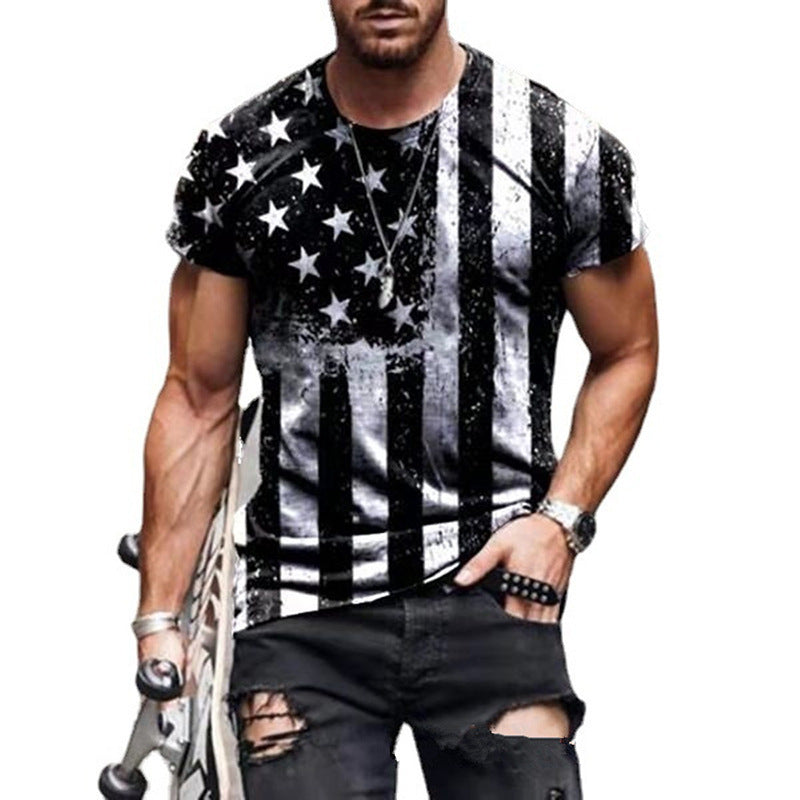 Camisa informal de manga corta con estrellas y rayas para hombre