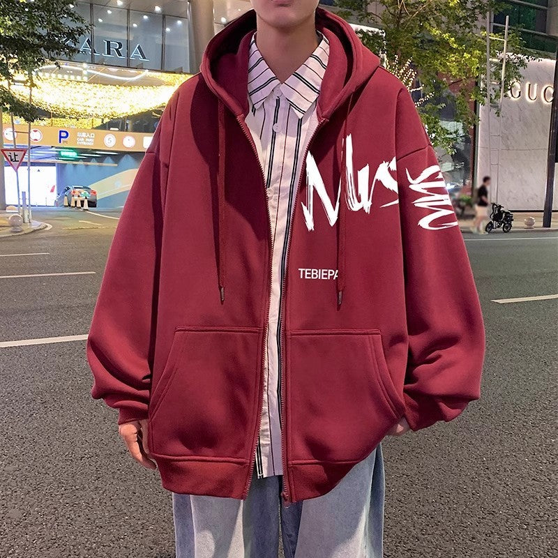 Chaqueta tipo cárdigan con cremallera completa y estampado de letras estilo Hong Kong